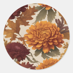 Levendige Herfst Chrysanten Asters en goudsbloemen Ronde Sticker