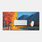 Levendige Herfst Forest Desk Mat met Blauwe Berg (Keyboard & Muis)