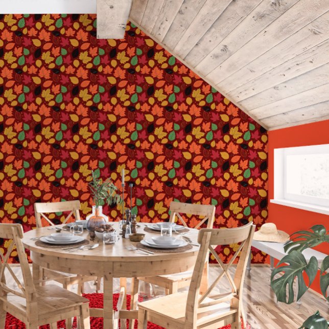 Levendige herfst laat een veelkleurig patroon acht behang (Vibrant Autumn Leaves Multi-Colored Pattern Wallpaper)