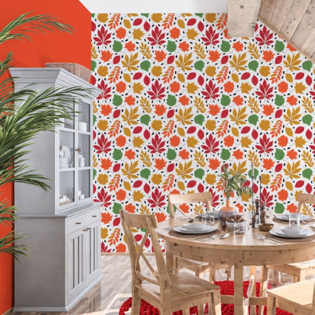 Levendige herfst laat een veelkleurig patroon acht behang (Vibrant Autumn Leaves Multi-Colored Pattern Wallpaper)