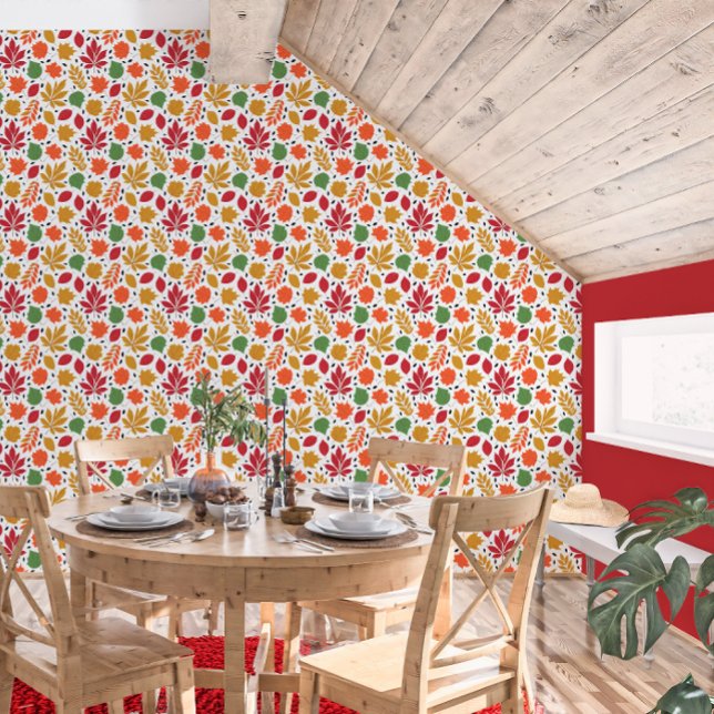 Levendige herfst laat een veelkleurig patroon acht behang (Vibrant Autumn Leaves Multi-Colored Pattern Wallpaper)