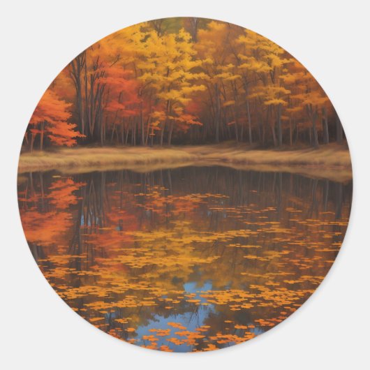 Levendige Herfst Lake and Forest Ronde Sticker (Voorkant)