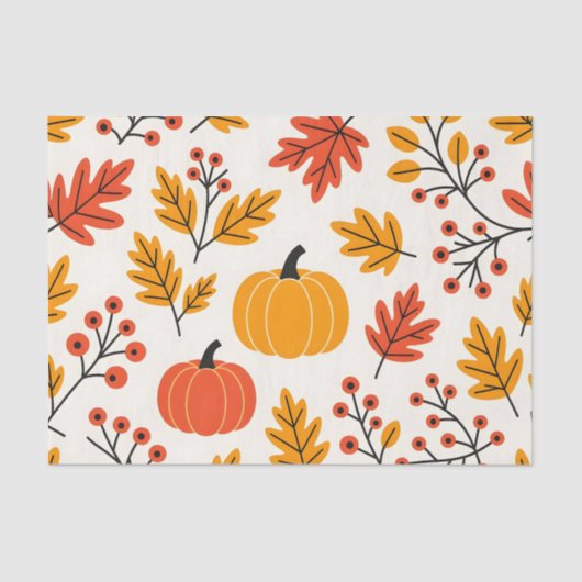 Levendige Herfst Pompoen Berry Autumn Leaves Patte Tissuepapier (Voorkant)