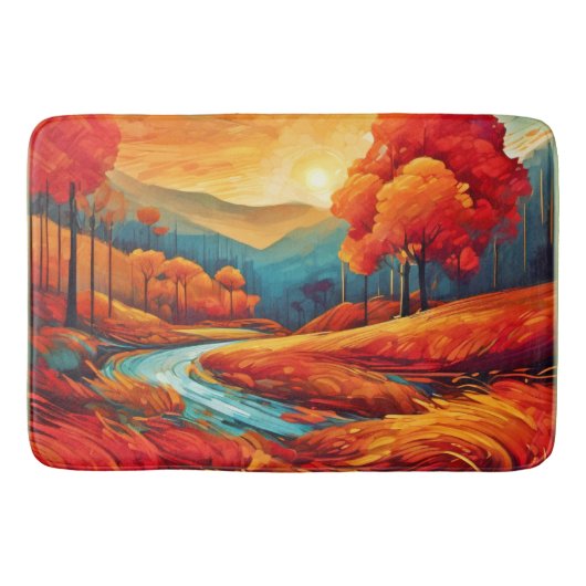 Levendige Herfst River Scene Badmat (Voorkant)