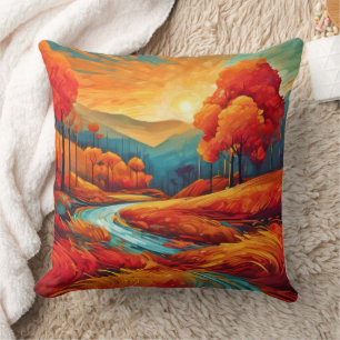 Levendige Herfst River Scene Kussen