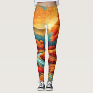 Levendige Herfst River Scene Leggings