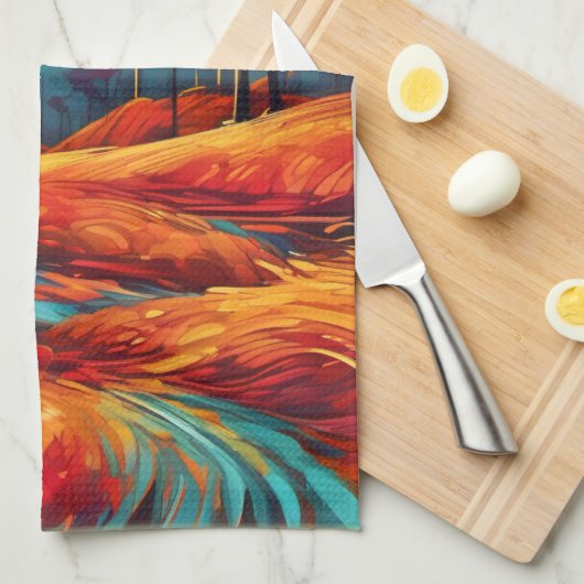 Levendige Herfst River Scene Theedoek (Quarter Fold)