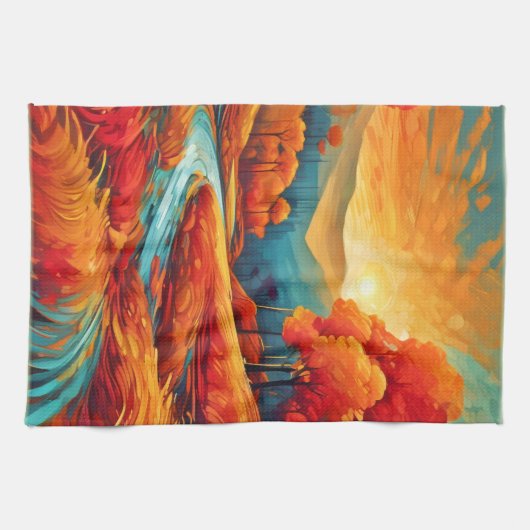 Levendige Herfst River Scene Theedoek (Horizontaal)