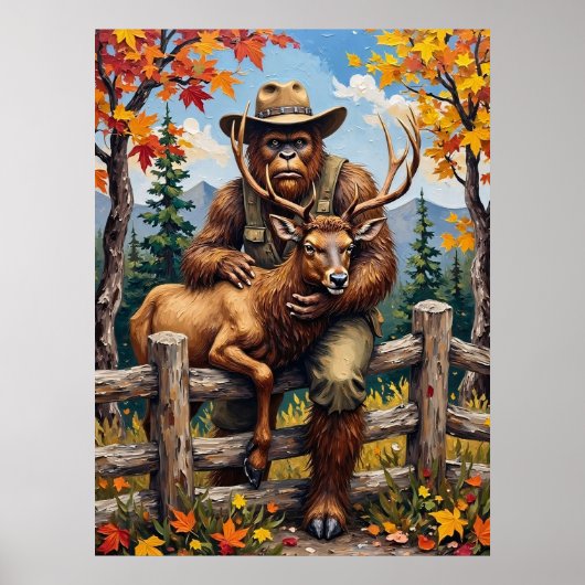 Levendige Herfst: Sasquatch en het hert Poster (Voorkant)