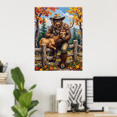 Levendige Herfst: Sasquatch en het hert Poster (Thuiskantoor)