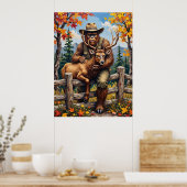 Levendige Herfst: Sasquatch en het hert Poster (Keuken)