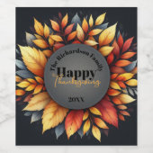 Levendige herfst verlaat Thanksgiving familienaam Wijn Etiket (Enkel label)