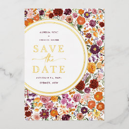 Levendige Herfst Wildflower Wedding Save the Date Folie Uitnodiging