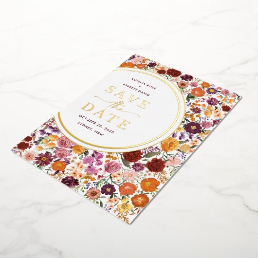 Levendige Herfst Wildflower Wedding Save the Date Folie Uitnodiging (Gedraaid)