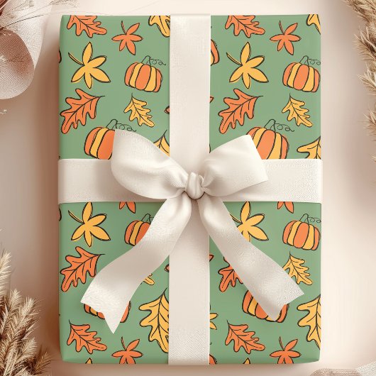 Levendige herfstblad bloemige pompoen cadeaupapier