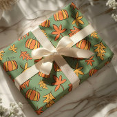 Levendige herfstblad bloemige pompoen cadeaupapier