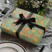 Levendige herfstblad bloemige pompoen cadeaupapier