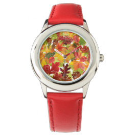 Levendige herfstbladcollage horloge