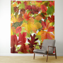 Levendige herfstbladcollage wandkleed