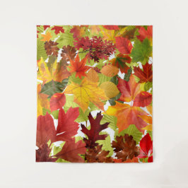 Levendige herfstbladcollage wandkleed