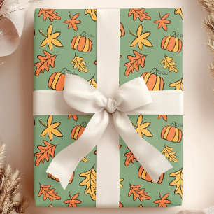 Levendige herfstbladeren bloemenkroon pompoen cadeaupapier