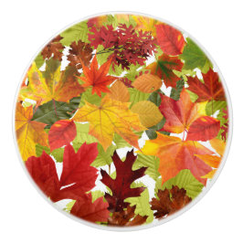 Levendige herfstbladeren collage keramische knop