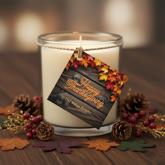 Levendige herfstbladeren rustieke houten Thanksgiv Bedankjes Labels