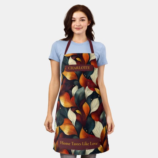 Levendige herfstbladeren Schort met aangepaste naa (Gedragen)