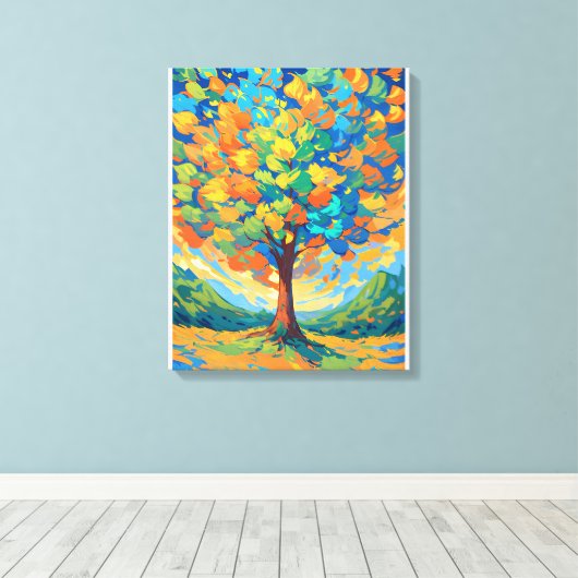 Levendige herfstboom in wervelende kleuren canvas afdruk (Insitu (Houten vloer))
