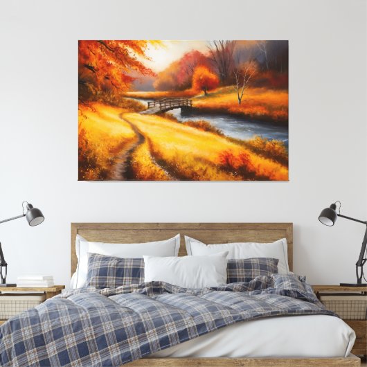 Levendige herfstbosschildering - Herfst Landschap Canvas Afdruk (Insitu (Slaapkamer))