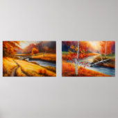 Levendige herfstbosschildering - Herfst Landschap Muurkunst Sets (Voorkant)