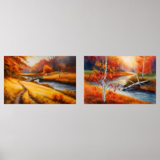 Levendige herfstbosschildering - Herfst Landschap Muurkunst Sets (Voorkant)
