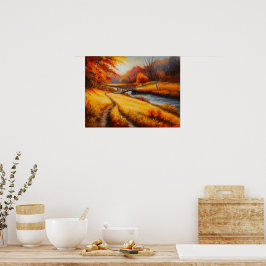 Levendige herfstbosschildering - Herfst Landschap Poster