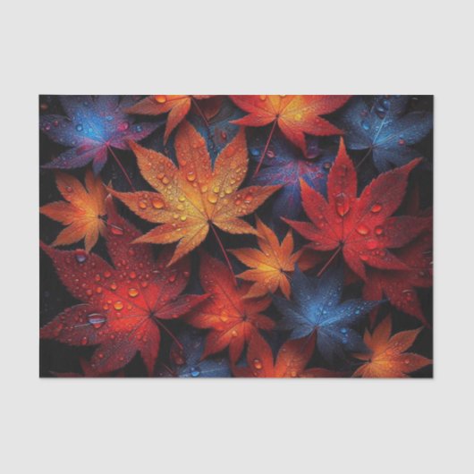 Levendige herfstesdoorn bladeren met waterdruppels tissuepapier (Voorkant)