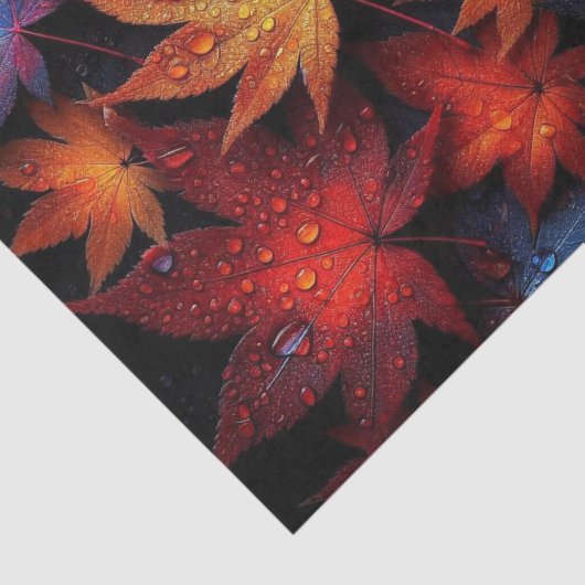 Levendige herfstesdoorn bladeren met waterdruppels tissuepapier (Detail)