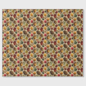 Levendige herfstpinecones eikels - rood en groen cadeaupapier (Vlak)