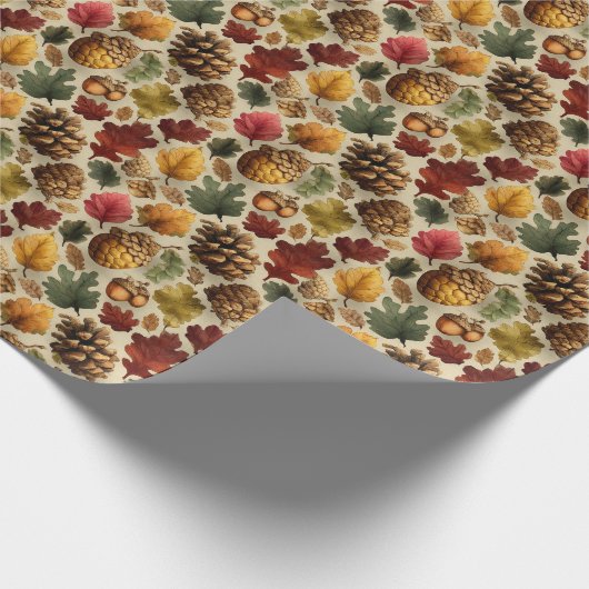 Levendige herfstpinecones eikels - rood en groen cadeaupapier (Hoek)