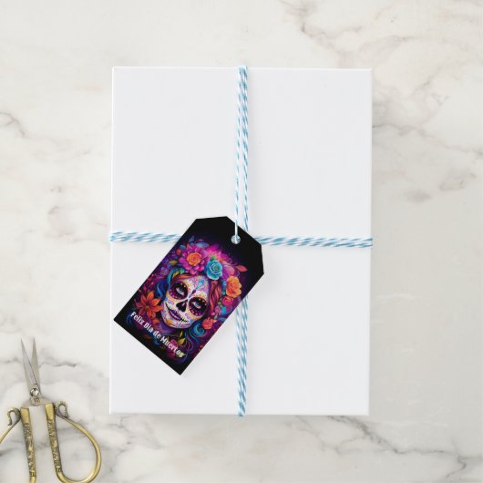 🌹Levendige herinnering: Lady Catrina in Bloom Cadeaulabel (Met Touw)