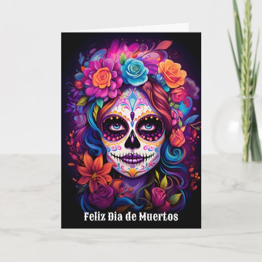 🌹Levendige herinnering: Lady Catrina in Bloom Feestdagen Kaart (Voorkant)