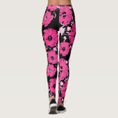 Levendige Hete Roze Abstracte Bloemen op Zwart Leggings (Achterkant)