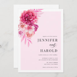 Levendige hete roze bloemen bruiloft kaart