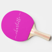 Levendige hete roze script naam gepersonaliseerd tafeltennisbatje (Zijkant)
