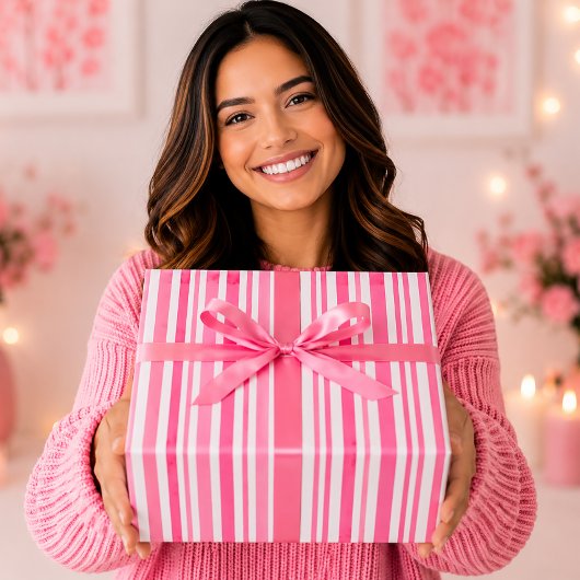 Levendige hete roze waterverf strepen cadeaupapier