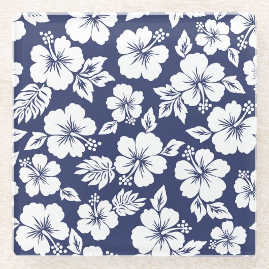 Levendige hibiscus: bloemig naadloos patroon. glazen onderzetter (Voorkant)