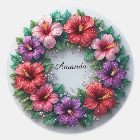 Levendige Hibiscus Krans Ronde Sticker (Voorkant)