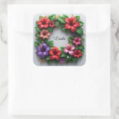 Levendige Hibiscus Krans Vierkante Sticker (Tas)