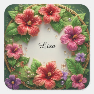 Levendige Hibiscus Krans Vierkante Sticker