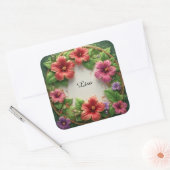 Levendige Hibiscus Krans Vierkante Sticker (Envelop)