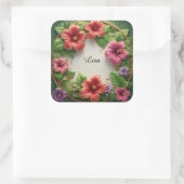 Levendige Hibiscus Krans Vierkante Sticker (Tas)