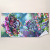 Levendige Hippie Skelet Bloemen Kroon Garland Strandlaken (Voorkant)